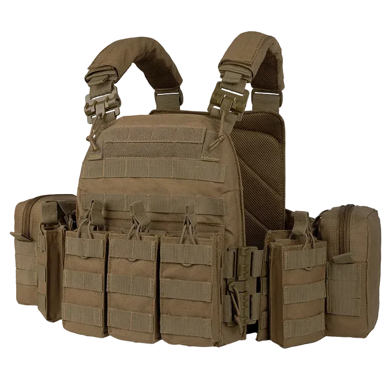 Gilet Tactique Militaire Plate Carrier MOLLE - Kaki