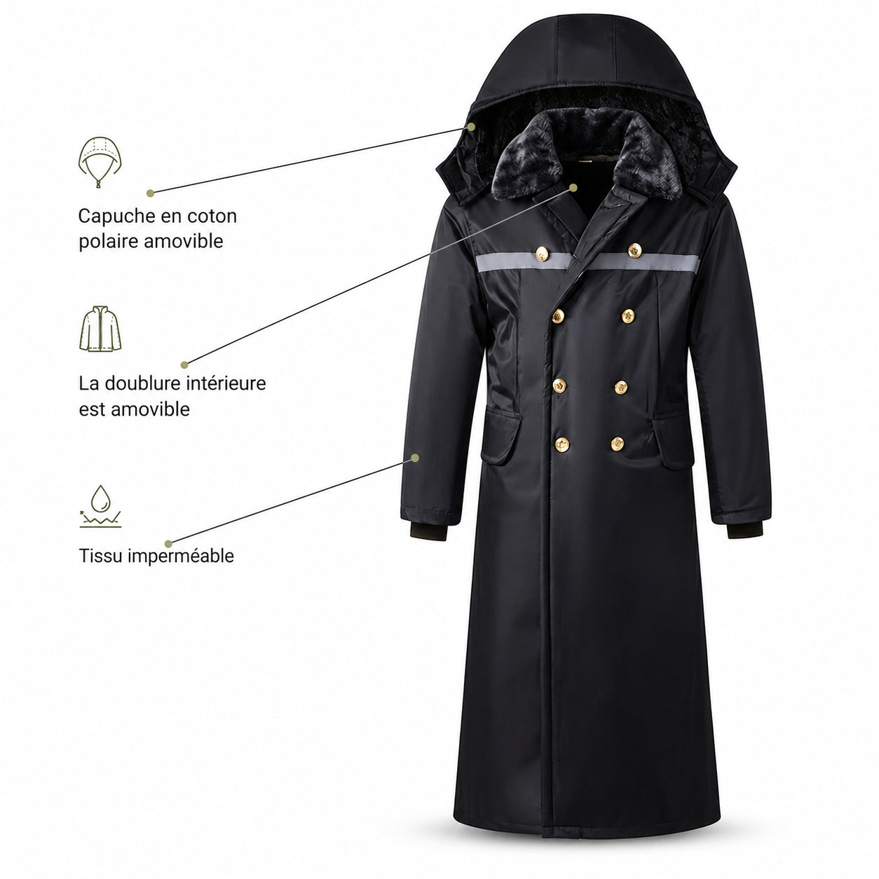 manteau long militaire homme m doublure amovible