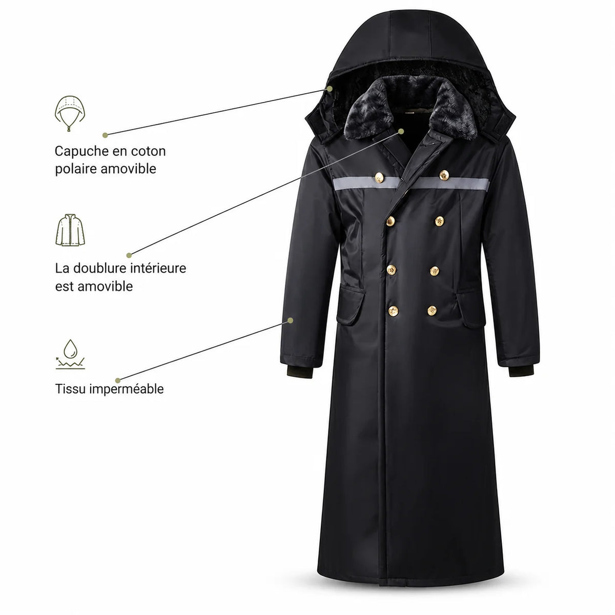 Manteau Long Militaire Homme - S / Doublure amovible