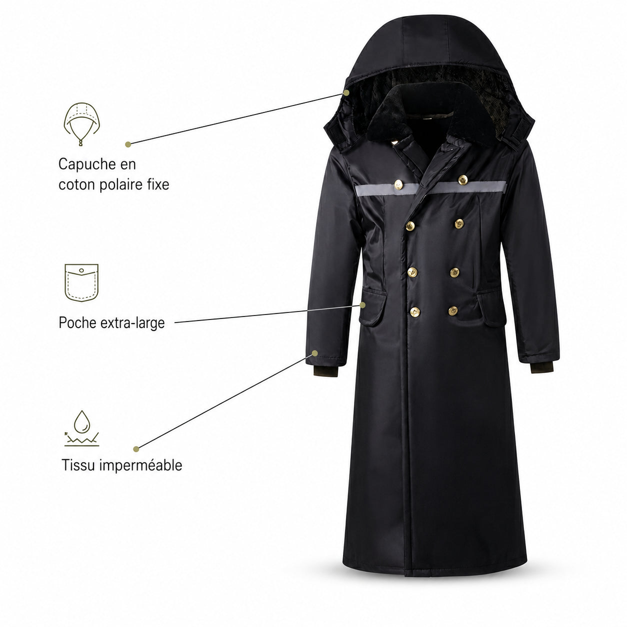 manteau long militaire homme s doublure fixe
